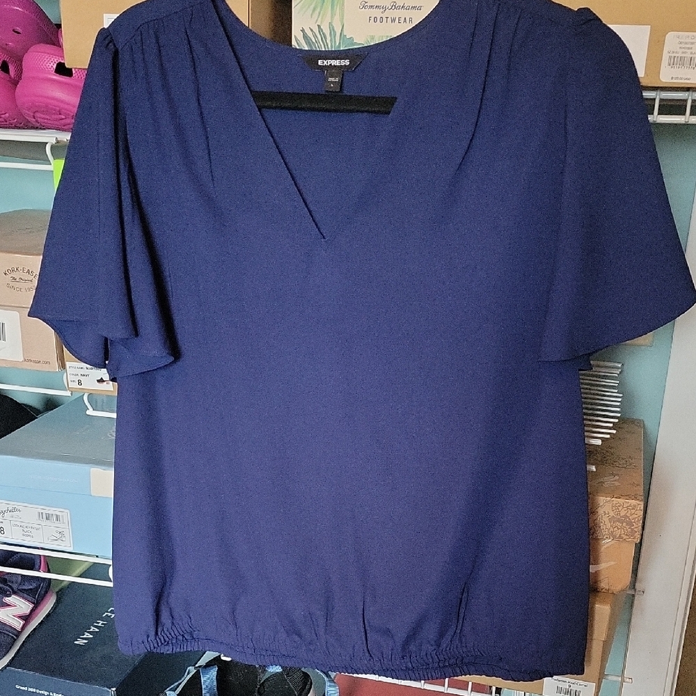 COPY - Express Women's Deep Blue V-Neck Blouse